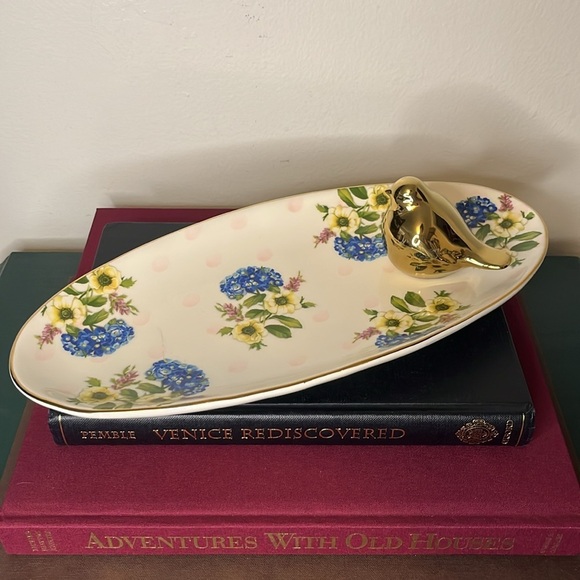 MacKenzie-Childs Wildflowers Golden Bird Oval Trinket Tray Cottagecore Garden - Picture 4 of 7